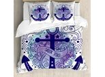 Abakuhaus Set Copripiumino Vintage Nautical Tattoo Per Letti Singoli, Acquerello Anchor, Antiacaro, Adatto A Chi Soffre Di Allergie, Con Federa, 200 Cm X 200 Cm - 80 X 80 Cm, Indigo Pale Seafoam