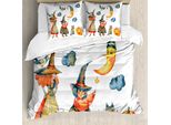 Abakuhaus Set Copripiumino Magic Moon Per Letti Singoli, Gatto Pumpkin Crescent, Antiacaro, Adatto A Chi Soffre Di Allergie, Con Federa, 200 Cm X 200 Cm - 80 X 80 Cm, Multicolore