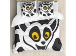 Abakuhaus Set Copripiumino Lemur Per Letti Singoli, Endemisch Affe Testa Felice, Antiacaro, Adatto A Chi Soffre Di Allergie, Con Federa, 200 Cm X 200 Cm - 80 X 80 Cm, Terra, Giallo, Tortora Scuro
