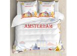 Abakuhaus Amsterdam Set Copripiumino Per Letti Singoli, Benvenuto Sunny City, Antiacaro Adatto A Chi Soffre Di Allergie Con Federa, 200 Cm X 200 Cm - 80 X 80 Cm, Terra Giallo Multicolore