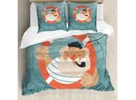 Abakuhaus Set Copripiumino Vintage Nautical Tattoo Per Letti Singoli, Old Sailor Rohr, Antiacaro, Adatto A Chi Soffre Di Allergie, Con Federa, 200 Cm X 200 Cm - 80 X 80 Cm, Burnt Sienna Blu Grigio