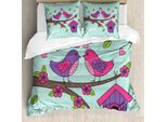 Abakuhaus Birdshouse Set Copripiumino Per Letti Singoli, Valentines Love Flowers, Antiacaro, Adatto A Chi Soffre Di Allergie, Con Federa, 200 Cm X 200 Cm - 80 X 80 Cm, Blu Multicolore