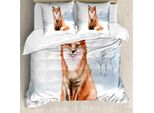 Abakuhaus Set Copripiumino Per Letto Singolo, Dipinto Artistico Invernale Con Animali, Antiacaro, Adatto A Chi Soffre Di Allergie, Con Federa, 200 Cm X 200 Cm - 80 X 80 Cm, Blu, Grigio, Arancione Bruciato