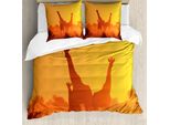 Abakuhaus Set Copripiumino Per Letto Singolo Giraffa, Tramonto Con Animali, Antiacaro, Adatto A Chi Soffre Di Allergie, Con Federa, 200 Cm X 200 Cm - 80 X 80 Cm, Arancione Bruciato