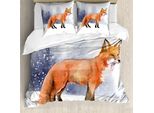 Abakuhaus Set Copripiumino Per Letto Singolo, Vista Laterale Dipinto Neve Animale, Antiacaro Adatto A Chi Soffre Di Allergie Con Federa, 200 Cm X 200 Cm - 80 X 80 Cm, Indaco Arancione Bruciato