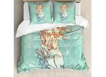 Abakuhaus Set Copripiumino Alchimie Per Letti Singoli, Unicorno Su Motivo Geometrico, Antiacaro, Adatto A Chi Soffre Di Allergie, Con Federa, 155 Cm X 220 Cm - 80 X 80 Cm, Seafoam Multicolor