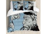 Abakuhaus Set Copripiumino Vintage Nautical Tattoo Per Letti Singoli, Old Seaman Rohr, Antiacaro, Adatto A Chi Soffre Di Allergie, Con Federa, 200 Cm X 200 Cm - 80 X 80 Cm, Blu, Grigio, Grigio