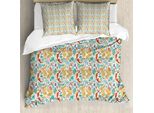 Abakuhaus Set Copripiumino Boho Per Letti Singoli, Foglie E Fiori Botanici, Antiacaro, Adatto A Chi Soffre Di Allergie, Con Federa, 200 Cm X 200 Cm - 80 X 80 Cm, Multicolore