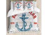 Abakuhaus Set Copripiumino Vintage Con Tatuaggi Nautici Per Letti Singoli, Voyage Anchor Art, Antiacaro E Anallergico Con Federa, 155 Cm X 220 Cm - 80 X 80 Cm, Coconut Vermilion