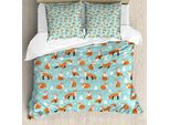 Abakuhaus Set Copripiumino Per Letto Singolo, Animali Selvatici In Inverno, Antiacaro, Adatto A Chi Soffre Di Allergie, Con Federa, 200 Cm X 200 Cm - 80 X 80 Cm, Seafoam Pale Vermilion