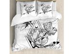 Abakuhaus Set Copripiumino Alchimie Per Letti Singoli, Fiori, Frecce E Triangoli, Antiacaro, Adatto A Chi Soffre Di Allergie, Con Federa, 155 Cm X 220 Cm - 80 X 80 Cm, Grigio Antracite E Bianco