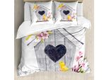 Abakuhaus Set Copripiumino Per Letto Singolo, Nido Di Cuori E Fiori, Antiacaro, Adatto A Chi Soffre Di Allergie, Con Federa, 200 Cm X 200 Cm - 80 X 80 Cm, Bianco Multicolore