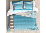 Abakuhaus Set Copripiumino Vintage Con Tatuaggi Nautici Per Letti Singoli, Faro Sul Mare, Antiacaro, Adatto A Chi Soffre Di Allergie, Con Federa, 200 Cm X 200 Cm - 80 X 80 Cm, Blu Mare Ruggine