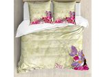Abakuhaus Set Copripiumino Per Letto Singolo, Tema Flora Grunge, Antiacaro E Anallergico, Con Federa, 200 Cm X 200 Cm - 80 X 80 Cm, Pale Khaki Multicolor