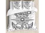 Abakuhaus Set Copripiumino Vintage Con Tatuaggi Nautici Per Letti Singoli, Disegno Di Ancora E Corda, Antiacaro E Anallergico, Con Federa, 200 Cm X 200 Cm - 80 X 80 Cm, Viola-Blu E Bianco