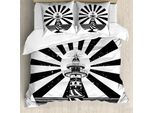 Abakuhaus Set Copripiumino Vintage Nautical Tattoo Per Letti Singoli, Faro Retrò, Antiacaro, Adatto A Chi Soffre Di Allergie, Con Federa, 200 Cm X 200 Cm - 80 X 80 Cm, Grigio Antracite E Bianco