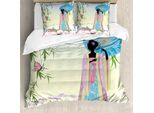Abakuhaus Set Copripiumino Per Letto Singolo Con Motivo Ombrelloni, Tradizione Cinese, Antiacaro, Adatto A Chi Soffre Di Allergie, Con Federa, 155 Cm X 220 Cm - 80 X 80 Cm, Blu Cielo Profondo Multicolore