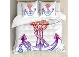 Abakuhaus Set Copripiumino Vintage Con Tatuaggi Nautici Per Letti Singoli, Ombre Anchor Rope, Antiacaro E Anallergico Con Federa, 155 Cm X 220 Cm - 80 X 80 Cm, Multicolore
