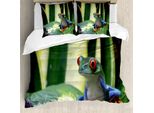 Abakuhaus Set Copripiumino Per Letti Singoli, Animali Esotici Vivaci Su Foglie, Antiacaro, Adatto A Chi Soffre Di Allergie, Con Federa, 155 Cm X 220 Cm - 80 X 80 Cm, Multicolore