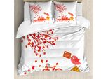 Abakuhaus Set Copripiumino Per Letti Singoli, Foglie Di Albero, Antiacaro, Adatto A Chi Soffre Di Allergie, Con Federa, 155 Cm X 220 Cm - 80 X 80 Cm, Marigold Vermilion