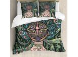 Abakuhaus Set Copripiumino Astratto Surreale Per Letti Singoli, Modern Mystic Girl, Antiacaro, Adatto A Chi Soffre Di Allergie, Con Federa, 200 Cm X 200 Cm - 80 X 80 Cm, Verde Reseda Multicolore