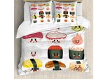 Abakuhaus Set Copripiumino Wasabi Per Letti Singoli, Divertenti Sushi Cartoon, Antiacaro, Adatto A Chi Soffre Di Allergie, Con Federa, 155 Cm X 220 Cm - 80 X 80 Cm, Multicolore