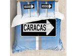 Abakuhaus Venezuela Set Copripiumino Per Letti Singoli, Targhetta Con Scritta Caracas, Antiacaro, Adatto A Chi Soffre Di Allergie, Con Federa, 155 Cm X 220 Cm - 80 X 80 Cm, Blu Cielo Grigio