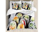 Abakuhaus Set Copripiumino Wasabi Per Letti Singoli, Foto Con Vari Piatti Di Sushi, Antiacaro, Adatto A Chi Soffre Di Allergie, Con Federa, 155 Cm X 220 Cm - 80 X 80 Cm, Multicolore