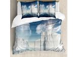 Set Copripiumino Abakuhaus Ice Berg Per Letti Singoli, Fluffy Clouds Sunbeams, Antiacaro, Adatto A Chi Soffre Di Allergie, Con Federa, 155 Cm X 220 Cm - 80 X 80 Cm, Blu Scuro Multicolore
