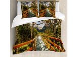 Abakuhaus Set Copripiumino Per Letto Singolo, Boardwalk Wald Wandern, Antiacaro, Adatto A Chi Soffre Di Allergie, Con Federa, 155 Cm X 220 Cm - 80 X 80 Cm, Arancione Verde Marrone