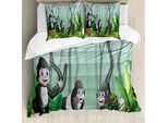 Abakuhaus Set Copripiumino Gorilla Per Letti Singoli, Oranghi Nella Foresta, Antiacaro, Adatto A Chi Soffre Di Allergie, Con Federa, 200 Cm X 200 Cm - 80 X 80 Cm, Grigio Scuro Multicolore