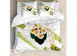 Abakuhaus Set Copripiumino Wasabi Per Letti Singoli, Piatto Sushi Maki, Bacchette, Antiacaro, Adatto A Chi Soffre Di Allergie, Con Federa, 155 Cm X 220 Cm - 80 X 80 Cm, Multicolore