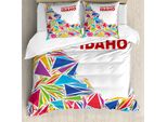 Set Copripiumino Abakuhaus Idaho Per Letti Singoli, Illustrazione Gem State, Antiacaro, Adatto A Chi Soffre Di Allergie, Con Federa, 200 Cm X 200 Cm - 80 X 80 Cm, Vermiglio E Multicolore