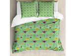 Abakuhaus Set Copripiumino Dino Per Letti Singoli, Disegno E Dinosauro Cartoon, Antiacaro, Adatto A Chi Soffre Di Allergie, Con Federa, 155 Cm X 220 Cm - 80 X 80 Cm, Verde Mare Multicolore