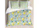 Abakuhaus Set Copripiumino Per Letto Singolo, Motivo Floreale Colorato Con Agrumi, Antiacaro E Anallergico, Con Federa, 200 Cm X 200 Cm - 80 X 80 Cm, Azzurro Pallido E Giallo Pallido