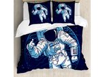 Abakuhaus Set Copripiumino Per Letto Singolo Astronaut, Disegno Cartoon Spaceman, Antiacaro, Adatto A Chi Soffre Di Allergie, Con Federa, 155 Cm X 220 Cm - 80 X 80 Cm, Blu Cielo