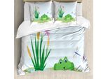 Abakuhaus Set Copripiumino Per Letto Singolo Con Motivo Rane, Libellule E Anfibi, Antiacaro E Anallergico, Con Federa, 200 Cm X 200 Cm - 80 X 80 Cm, Multicolore