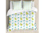 Abakuhaus Set Copripiumino Per Letti Singoli, Dinosauri E Animali Cartoon, Antiacaro E Anallergico, Con Federa, 200 Cm X 200 Cm - 80 X 80 Cm, Giallo, Verde, Azzurro