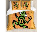 Abakuhaus Set Copripiumino Per Letto Singolo, Aztec Amphibie Kunst, Antiacaro, Adatto A Chi Soffre Di Allergie, Con Federa, 200 Cm X 200 Cm - 80 X 80 Cm, Albicocca Verde Lime
