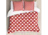 Abakuhaus Set Copripiumino Vintage Valentine Per Letti Singoli, Chiave Del Cuore, Antiacaro, Adatto A Chi Soffre Di Allergie, Con Federa, 200 Cm X 200 Cm - 80 X 80 Cm, Vermiglio E Bianco