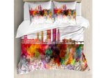 Set Copripiumino Abakuhaus Austin Per Letti Singoli, Acquerello Edifici Blots, Antiacaro, Adatto A Chi Soffre Di Allergie, Con Federa, 155 Cm X 220 Cm - 80 X 80 Cm, Multicolore