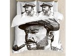 Abakuhaus Set Copripiumino Vintage Con Tatuaggi Nautici Per Letti Singoli, Maritime Boatswain, Antiacaro E Anallergico Con Federa, 200 Cm X 200 Cm - 80 X 80 Cm, Taupe Scuro E Bianco