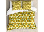 Abakuhaus Set Copripiumino Per Letto Singolo Blumenweinlese, Motivi Floreali Grafici, Antiacaro, Adatto A Chi Soffre Di Allergie, Con Federa, 155 Cm X 220 Cm - 80 X 80 Cm, Yellow Earth Giallo