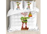 Abakuhaus Set Copripiumino Per Letto Singolo Elf, Ragazzo Ragazzo Dipinto Una Piramide, Antiacaro Adatto A Chi Soffre Di Allergie Con Federa, 155 Cm X 220 Cm - 80 X 80 Cm, Verde Lime Multicolore