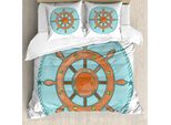 Abakuhaus Set Copripiumino Vintage Nautical Tattoo Per Letti Singoli, Disegno Di Bicicletta, Antiacaro, Adatto A Chi Soffre Di Allergie, Con Federa, 200 Cm X 200 Cm - 80 X 80 Cm, Seafoam Burnt Sienna