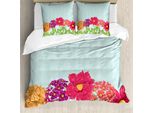 Abakuhaus Set Copripiumino Per Letto Singolo Blumenweinlese, Botanico, Antiacaro, Adatto A Chi Soffre Di Allergie, Con Federa, 200 Cm X 200 Cm - 80 X 80 Cm, Azzurro E Multicolore