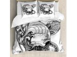 Abakuhaus Set Copripiumino Vintage Nautical Tattoo Per Letti Singoli, Motivo Polipo, Antiacaro, Adatto A Chi Soffre Di Allergie, Con Federa, 200 Cm X 200 Cm - 80 X 80 Cm, Grigio Antracite Bianco