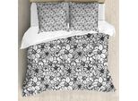 Abakuhaus Set Copripiumino Per Letto Singolo, Stile Cartone Animato Petals, Antiacaro E Anallergico, Con Federa, 200 Cm X 200 Cm - 80 X 80 Cm, Grigio Antracite E Bianco
