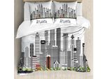 Abakuhaus Georgia Set Copripiumino Per Letti Singoli, Atlanta Stadt Architektur, Antiacaro, Adatto A Chi Soffre Di Allergie, Con Federa, 155 Cm X 220 Cm - 80 X 80 Cm, Blu Scuro, Grigio, Bianco