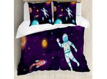Abakuhaus Universo Set Copripiumino Per Letti Singoli, Astronauta Nello Spazio Sistema, Antiacaro Adatto A Chi Soffre Di Allergie Con Federa, 200 Cm X 200 Cm - 80 X 80 Cm, Viola Scuro Multicolore